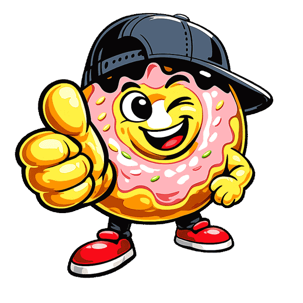 Ein lustiger Donut, der den Daumen hoch macht